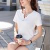 2025 Women's Korean Style V-neck Short Sleeve T-shirt - Fashion Slim Fit with Colorful Buttons, Perfect for Mixing and Matching.