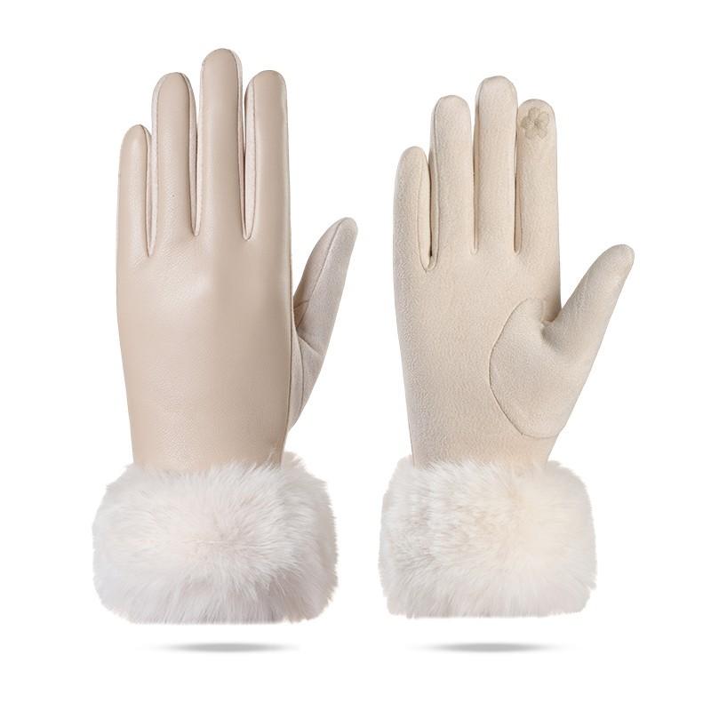 Warm gloves women's autumn and winter PU leather velvet thickened diamond-encrus screen outdoor cycling gloves