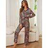 Женская пижама, осенне-зимний кардиган с леопардовым принтом, длинные рукава, длинные брюки, домашний костюм