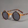 Fashion Small Round Punk Sunglasses Double Bridges Women Glasses Flip Lens Men Rivets Sun Glasses