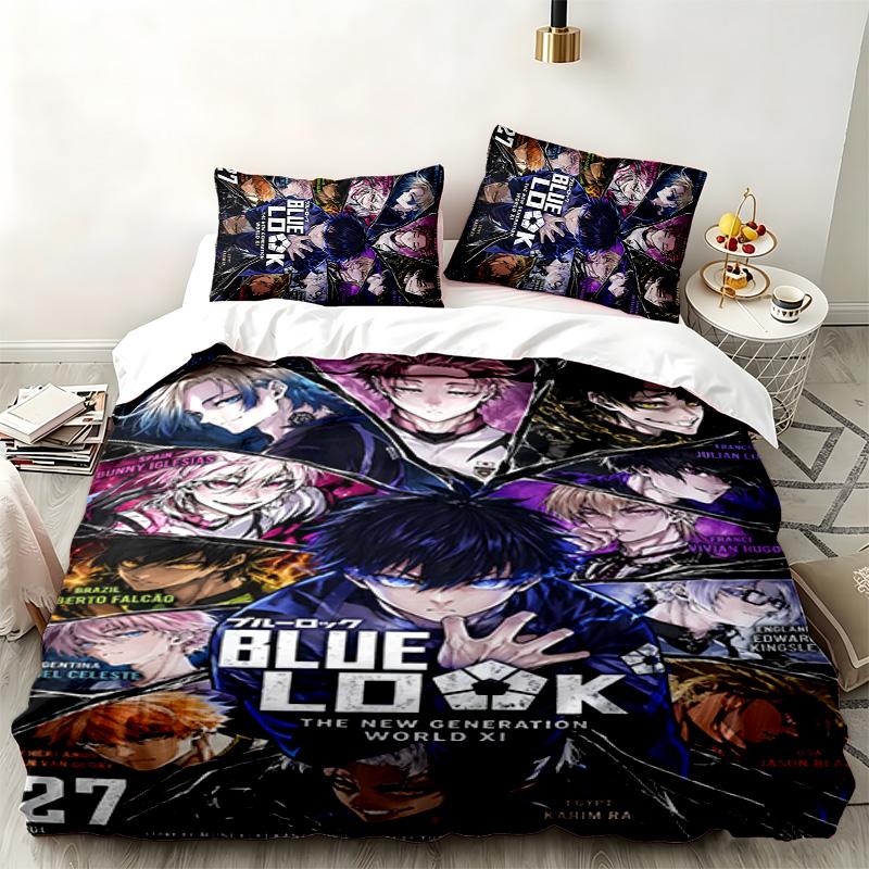 Blue Lock 3pc set Perfect for bedroom use Comfortable bedding set includes a duvet cover and two pillowcases Ideal birthday or Christmas gift