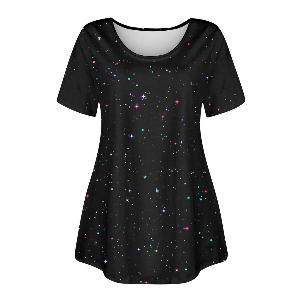 Женская свободная футболка трапециевидной формы с коротким рукавом и круглым вырезом с большим верхом и принтом