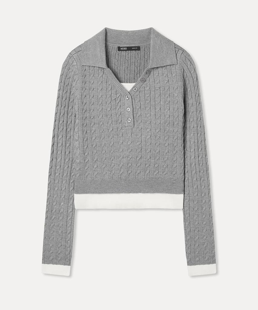 MIXXO Layered Collared Cable Pullover Re Kaf418T_Miwkag31Qt