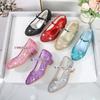 Spring New Style Girls Shoes Rhinestone Sequins Fashionable Princess Shoes with One Word Buckle Children's Performance Shoes