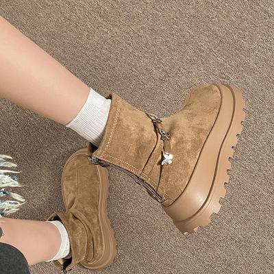 Модные женские ботильоны на толстой подошве для осени и зимы, на модной платформе, лаконичные, на молнии, современные короткие ботильоны