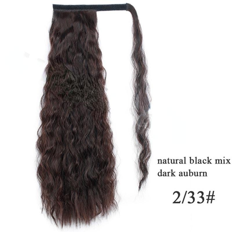 Long Ponytail Synthetic Hairpiece Wrap On Clip Hair Extensions Ombre Brown Pony Tail Blonde Hair