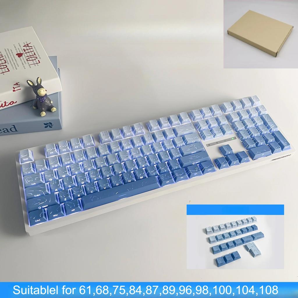 Xiaomi Gradient Translucent Lines Sided Printed Keycaps 133keys for Mechanical Keyboard Blackberry Purple Grey Blue Key Caps Cherry PBT