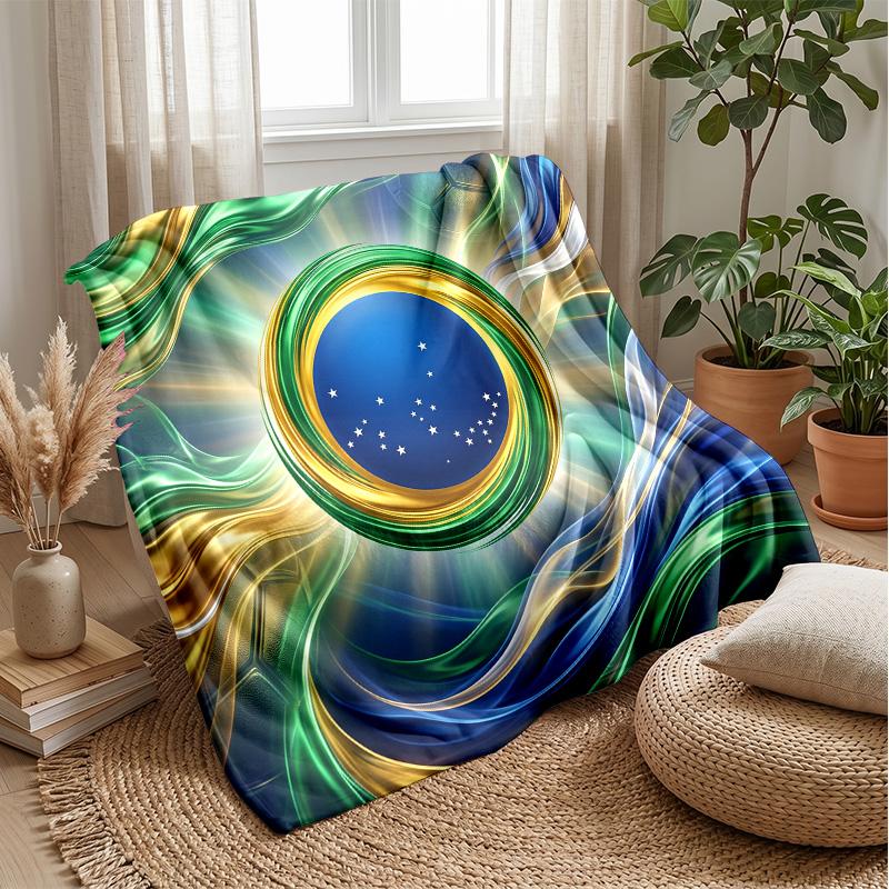 Brazil Football Printed Flannel Blanket Skin Friendly Warm Decorative Throw for Indoor Couch Bed Daily Use