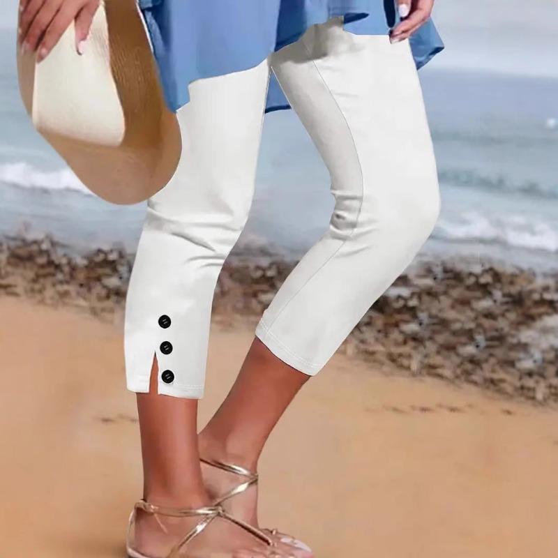 Женские летние укороченные брюки с эластичной талией, обтягивающие модные сексуальные повседневные брюки на пуговицах