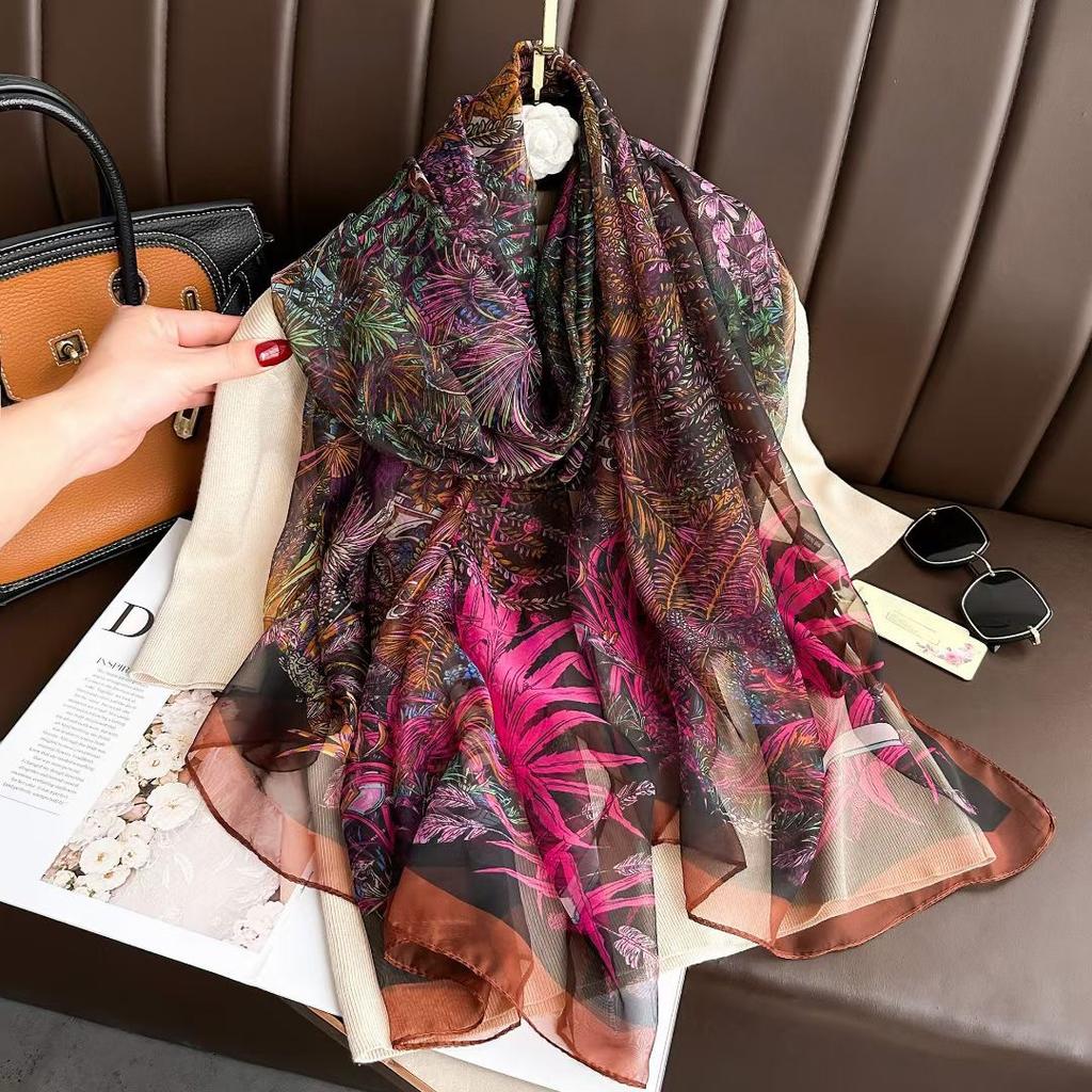 Luxury Brand Women Beach Scarf Georgette Silk Shawls Design Print Headband Female Summer Headband Wraps Sunscreen Hijab