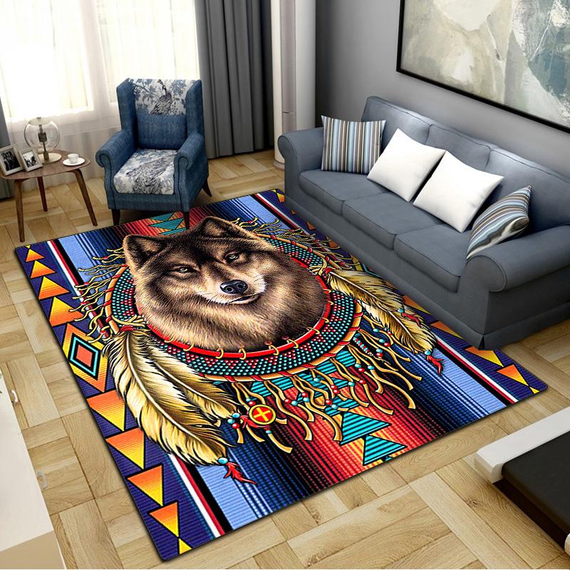 Natvie Wolf Carpet Rug for Living Room Bedroom Home Sofa Decoration,Kids play Non-slip Floor Mat