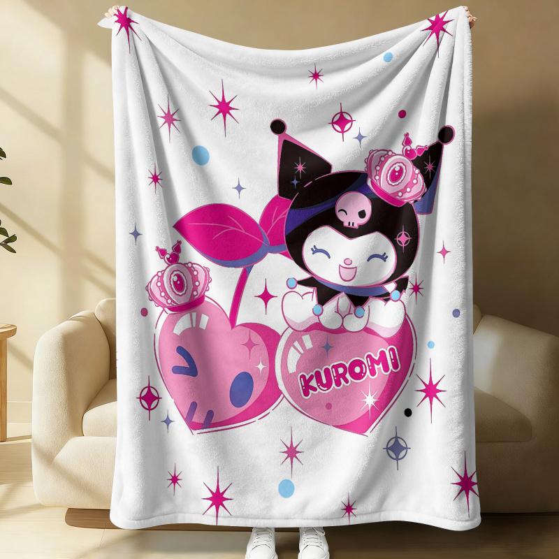 Lovely Kuromi Flannel Blanket Soft Warm Throw Japanese Anime Leg Blanket Camping Office Bedroom School Nap Blanket Summer Quilt