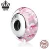 Sterling Silver S925 Pink Flower Lampwork Beads for DIY Bracelets, Versatile Style - SCZ008.