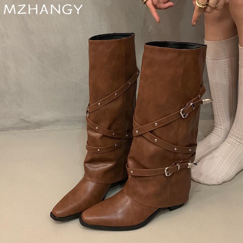 Модные женские сапоги с острым носком и высокими каблуками из кожи, модная женская обувь 2025 года, элегантные туфли-лодочки, дизайнерские мотоциклетные сапоги, женские ботинки