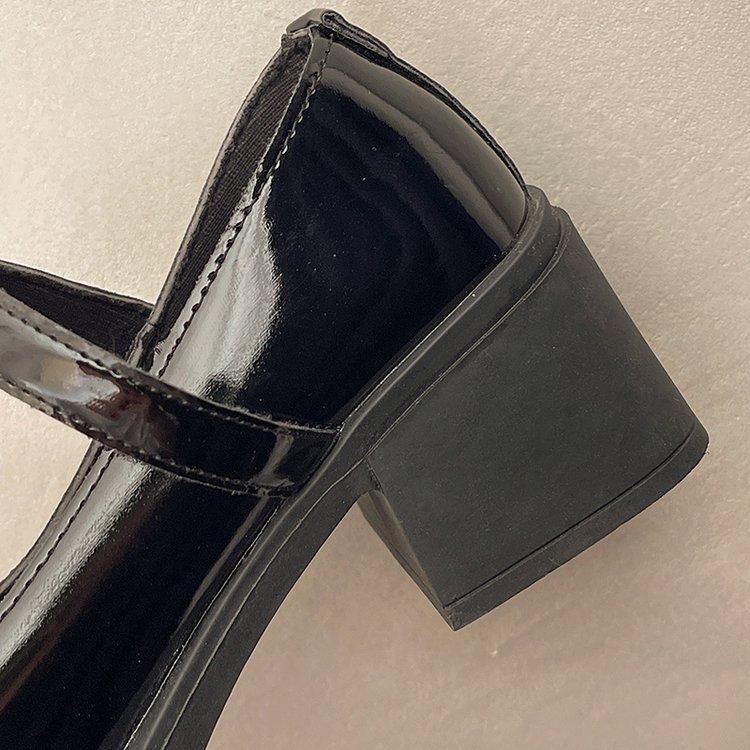 Mary Jane Shoes Female Spring Rough with Thick Bottom Inner Height Shoes Small Fragrant High Heel Muffin Shoes Single Shoes