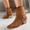 2024 Womens Faux Suede Buckle Designer Ankle Boots Winter Block Heel Zipper Ankle Boots Western Chelsea Cowboy Boots Botas Mujer