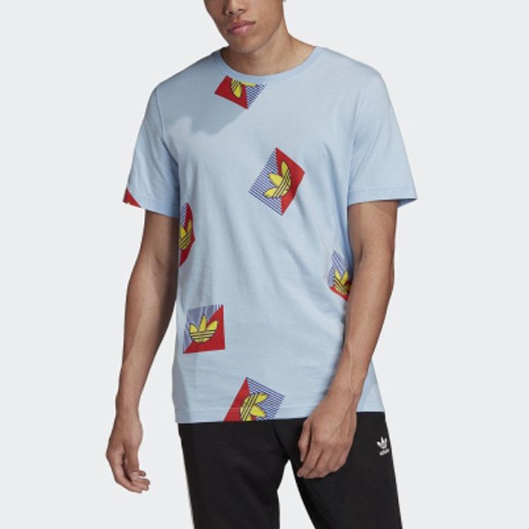 adidas originals Aop Diag Tee Casual Sports Round Neck Short Sleeve Light Blue Men's FM3343