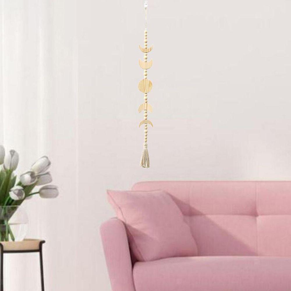Wall Decor Celestial Ornament Tassel Wood Bead Garland Wall Hanging Wood Moon Phase