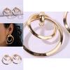 Geometric Gold Metal Earrings For Women With Electroplated Finish Fashion Jewelry For Office Wear