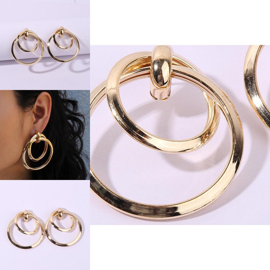 Geometric Gold Metal Earrings For Women With Electroplated Finish Fashion Jewelry For Office Wear