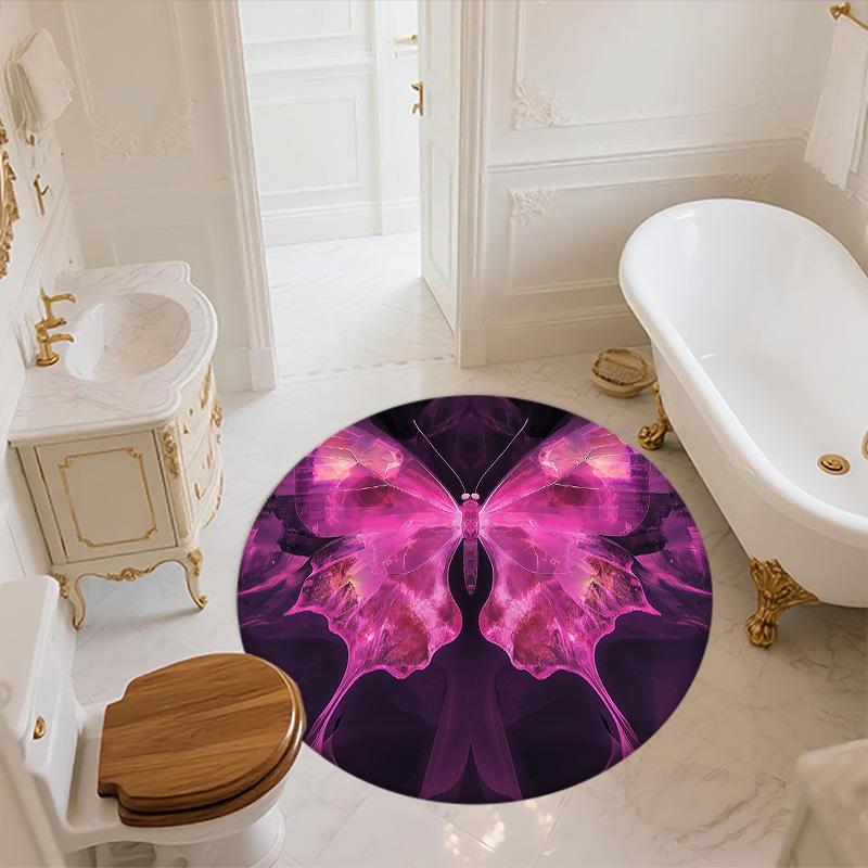 Pink Butterfly,Round Area Rug,Carpet Rug for Living Room Bedroom Sofa Playroom Decor,Non-slip Floor Mat