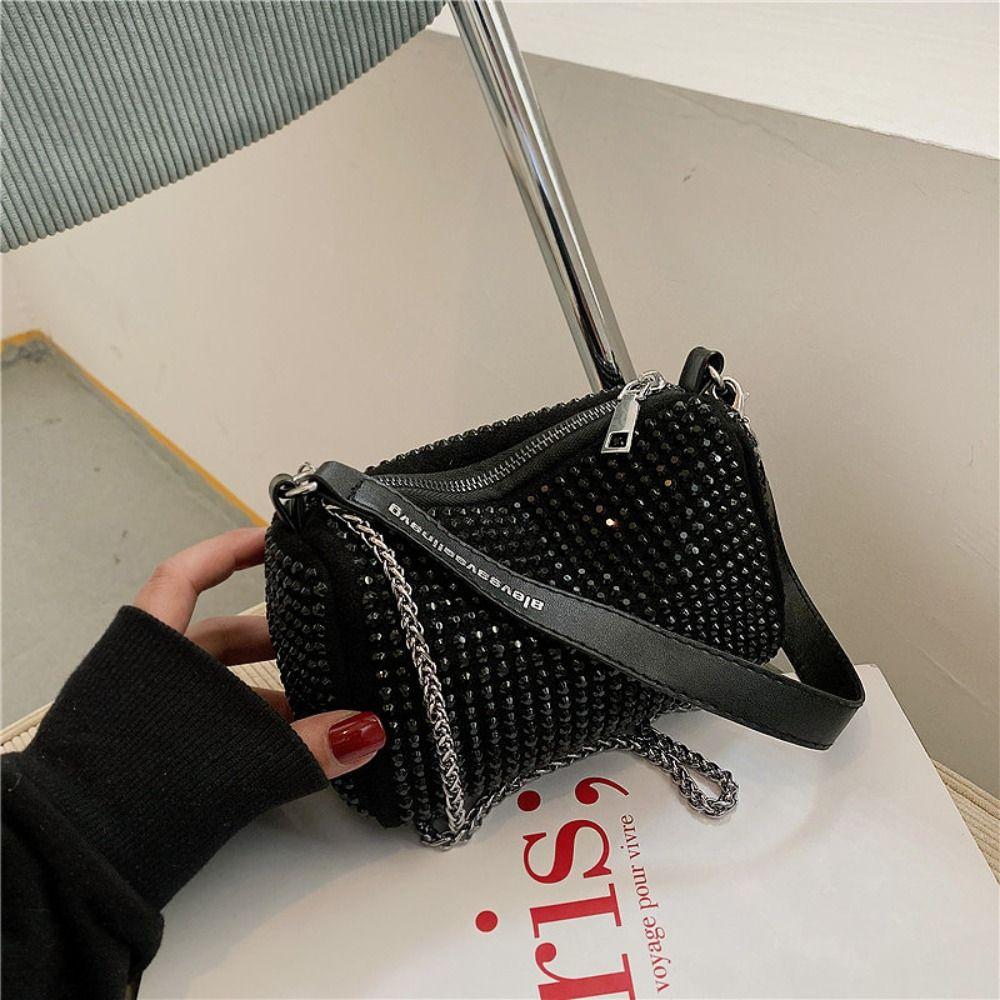 Маленькая квадратная сумка большой вместимости, сумка на плечо с цепочкой на молнии, индивидуальная сумка со стразами, для вечеринки