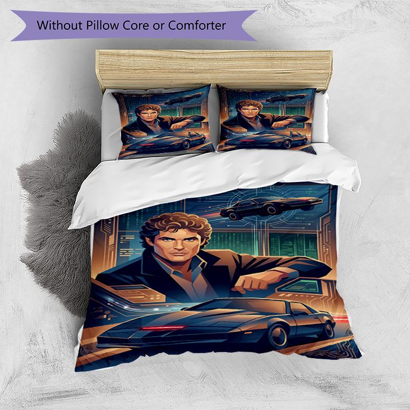 3pcs Duvet Cover Set (1*Duvet Cover + 2*Pillowcase, Without Core), Knight Rider Print Bedding Set, Bedroom Decor, All‑Season, Birthday Gift