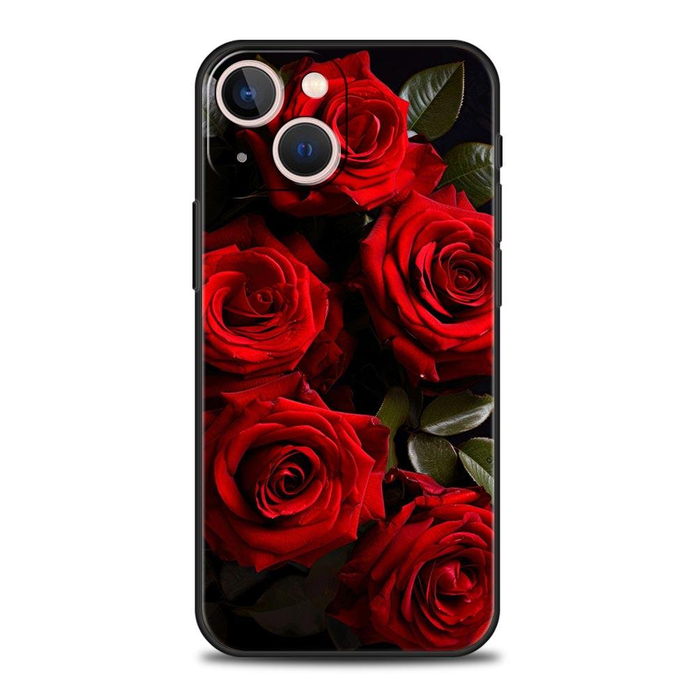 Красивый роскошный чехол для телефона с красными розами для iPhone 15 14 13 12 mini 11 Pro Max XS X XR SE 7 8 Plus, мягкий черный чехол Funda