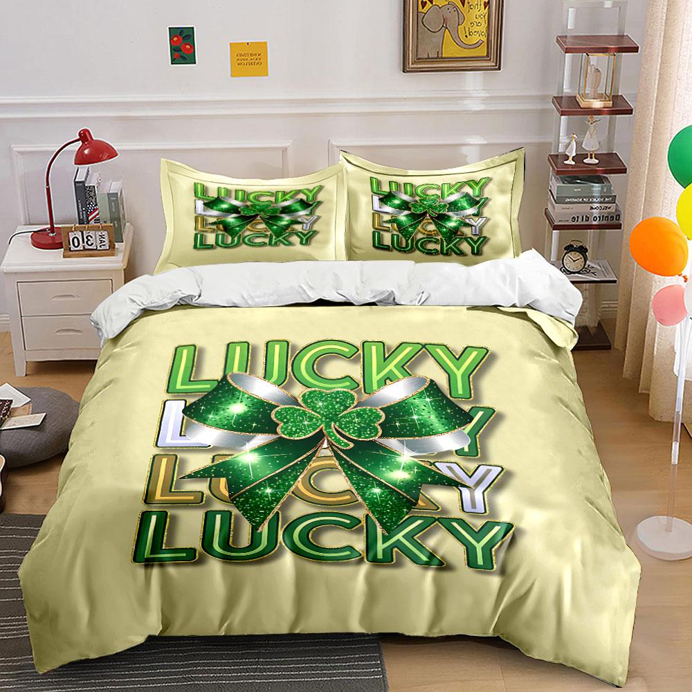 Lucky Clover and Bow Bedding Set Bedding Duvet Cover Set Duvet Cover Pillowcases (1 * Duvet Cover 2 * Pillowcases, without duvet insert)