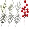 24PCS Simulation Plant Feel Nockford Pine Needle Christmas Tree Red Fruit Home Flower Arrangement Artificial Christmas Accessories