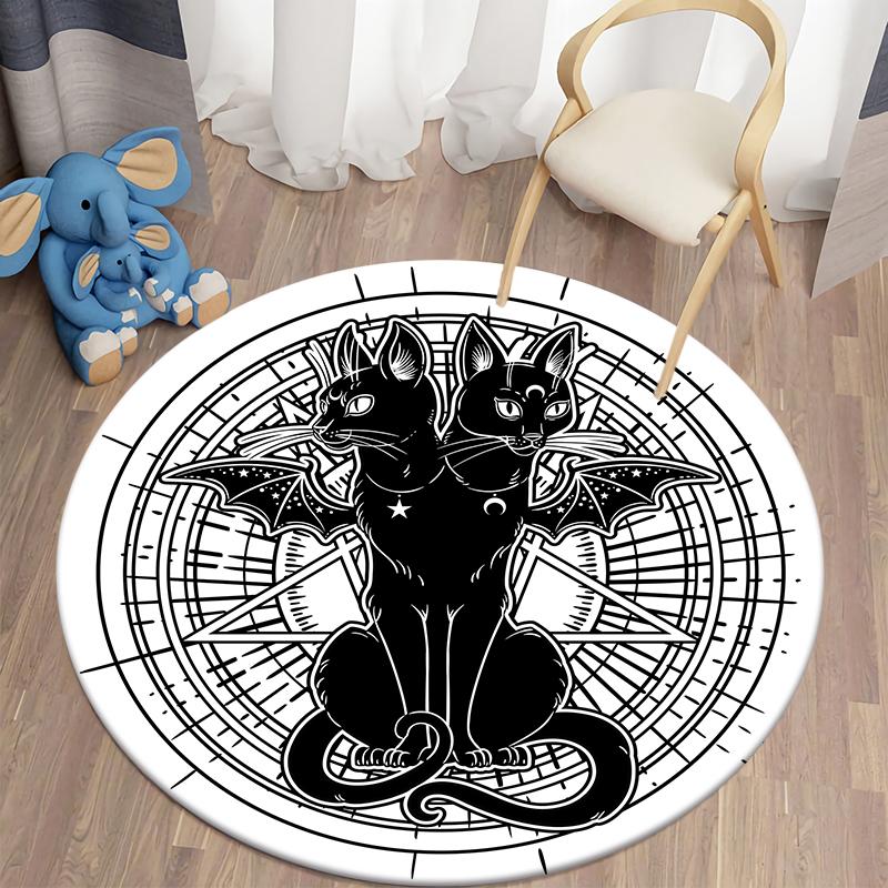Круглый ковер с черным котом для гостиной, детский ковер, коврик для спальни, коврик для ванной для детей, украшение дома, противоскользящий коврик