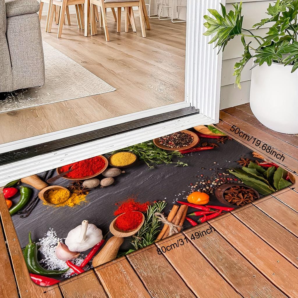 Противоскользящие коврики с принтом специй. Кухонный коврик. Мягкий утолщенный кухонный напольный коврик. Водонепроницаемый винтажный впитывающий нескользящий маслостойкий напольный коврик.