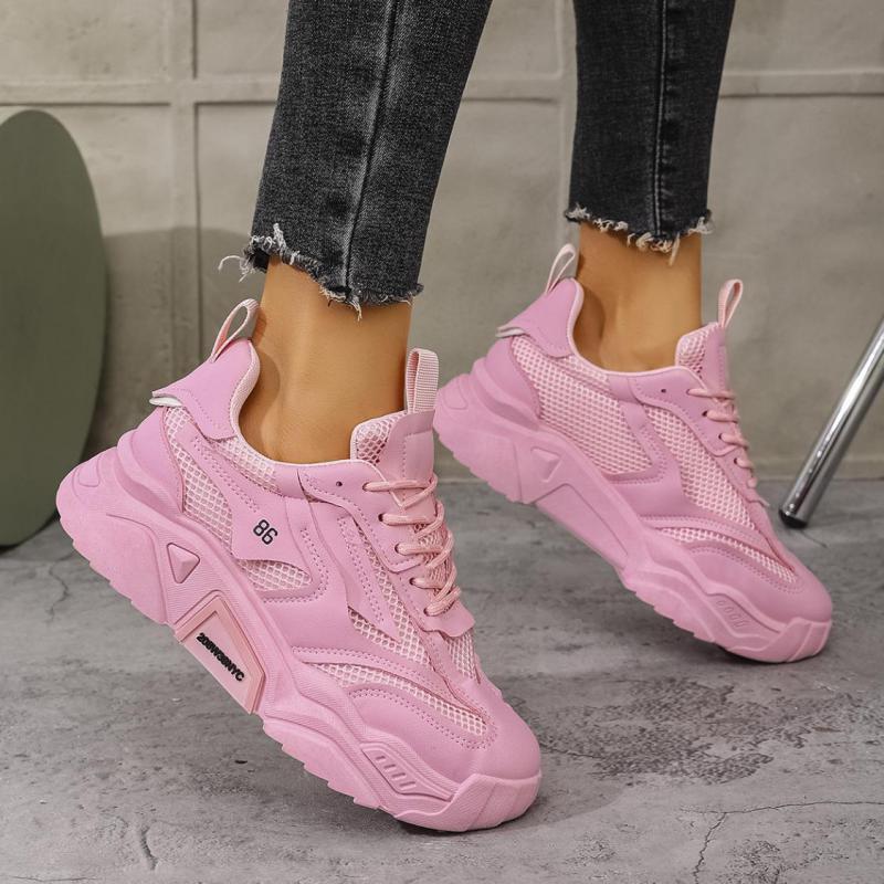 Fashion Spring Purple Platform Sneakers Thick Sole Sports Shoes Mesh Breathable Casual Sneakers Women Shoes Slip-on Ladies Sneakers