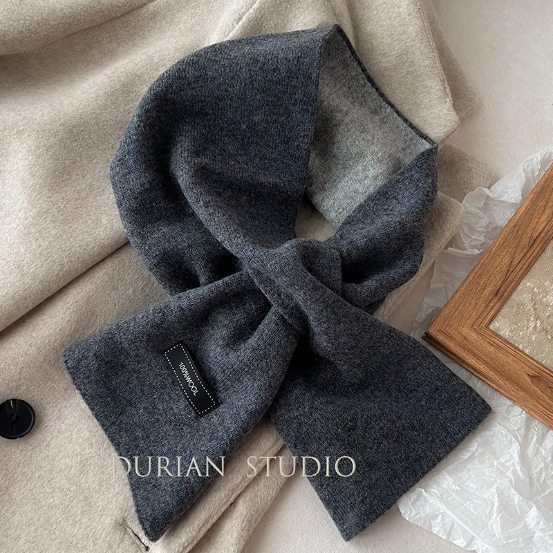 Wool Solid Color Double-sided Lazy Cross Wool Scarf Women's Winter All Match Warm Children's Parent Child Scarf