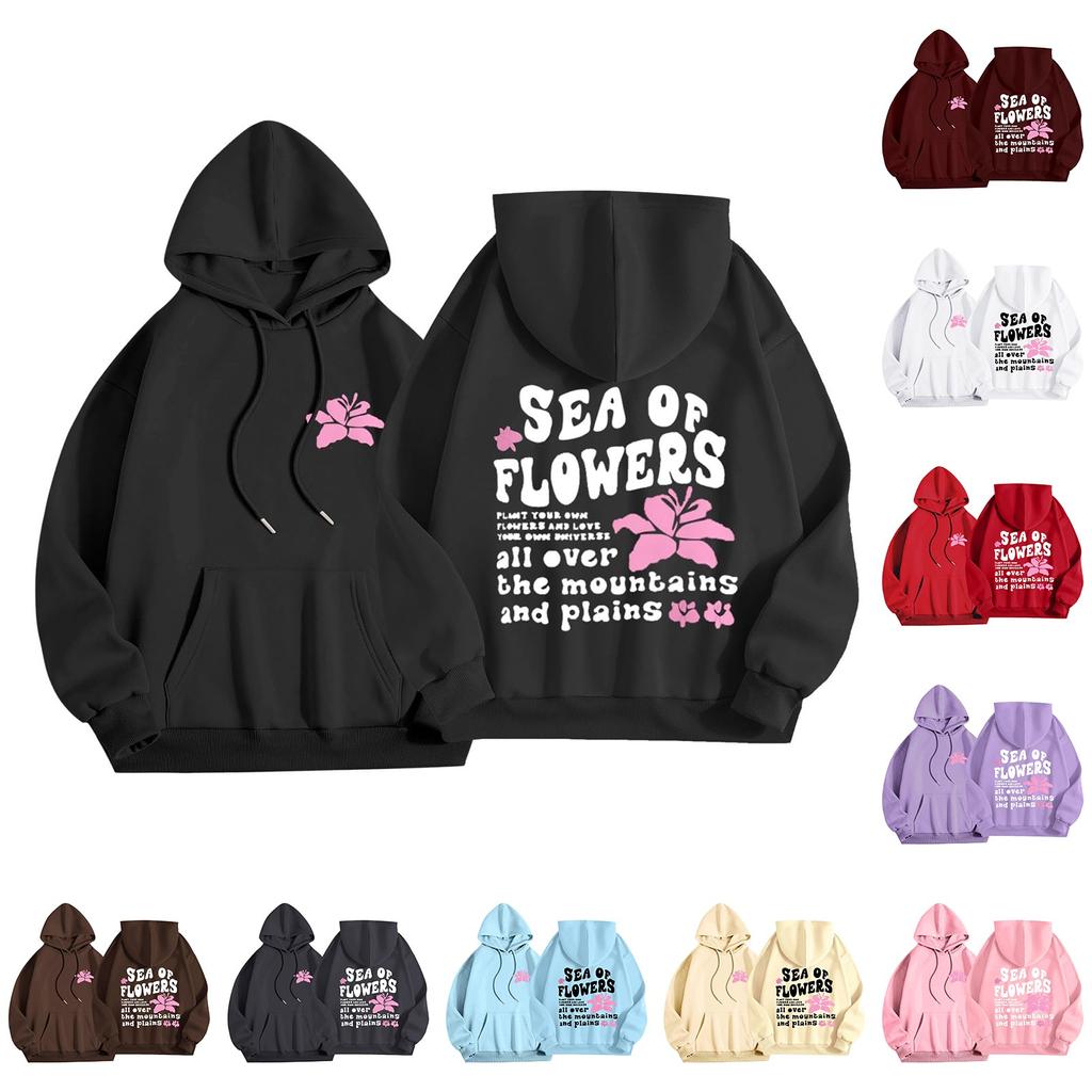 Женская модная толстовка с длинным рукавом, принтом букв, капюшоном, завязками, большим карманом, толстовка сверху