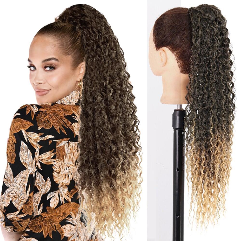 MERISIHAIR Synthetic Long Kinky Curly Ponytail Hair Extension Drawstring Ponytail Clip-In Wig Wrap Around Ponytail For Women
