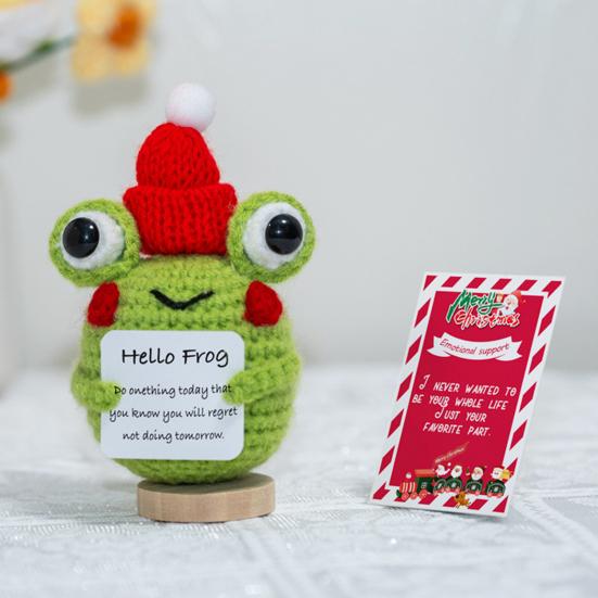Вязаная крючком кукла с позитивной карточкой Эмоциональная поддержка Ручная работа Мини Вязание Рождество Лягушка