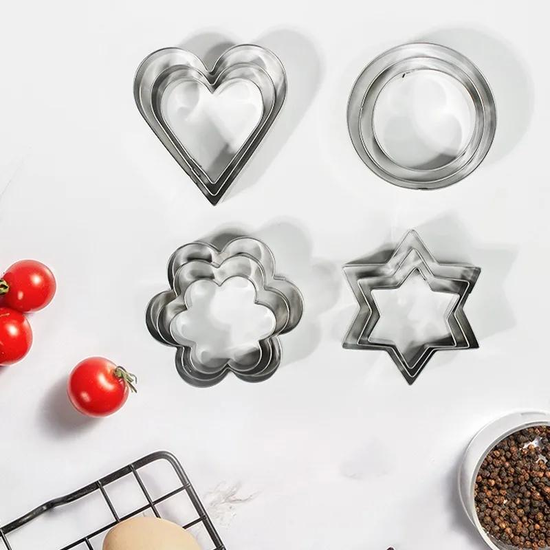 3/12pcs Cookie Cutters Stainless Steel Flowers Heart Circle Stars Baking Mould DIY Baking Molds Biscuit Cutter Fruit Egg Mould