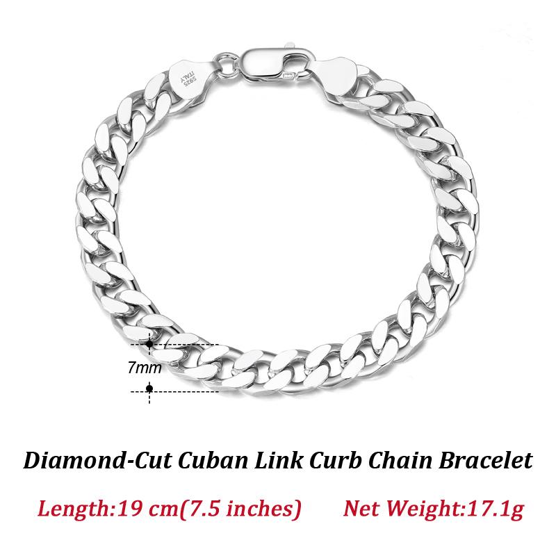 Браслет-цепочка из цельного серебра 925 пробы с кубинскими звеньями, 3,6/5/7 мм, браслет-цепочка с бриллиантовой огранкой, родиевое ювелирное изделие SB104