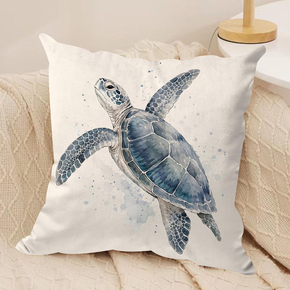 Watercolor Whale Sea Turtles Dolphins Cushion Cover Square Pillow Bedroom Sofa Leisure Comfort Living Room Home Decoration X