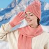 3Pcs/Set Women Winter Hat Scarf Gloves Set Solid Color Elastic Thickened Warm Brimless Hat Long Scarf Knitting Gloves Set
