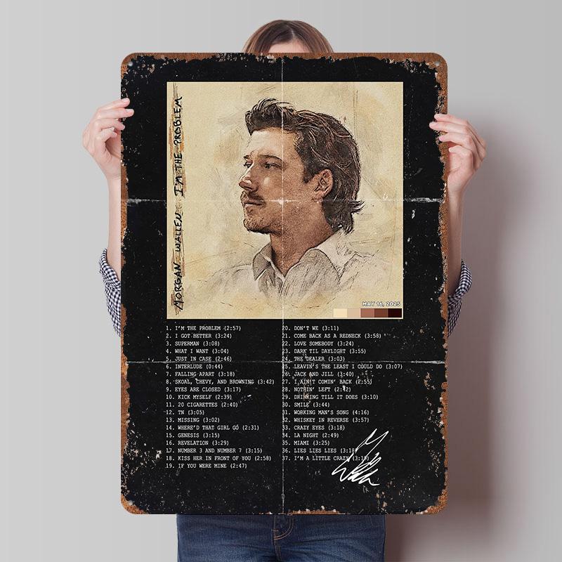 Morgan Wallen Poster Customized Wall Art Vintage Metal Signs Retro Tin Plaque for Man Cave Decoration Living Room Decor Men Home