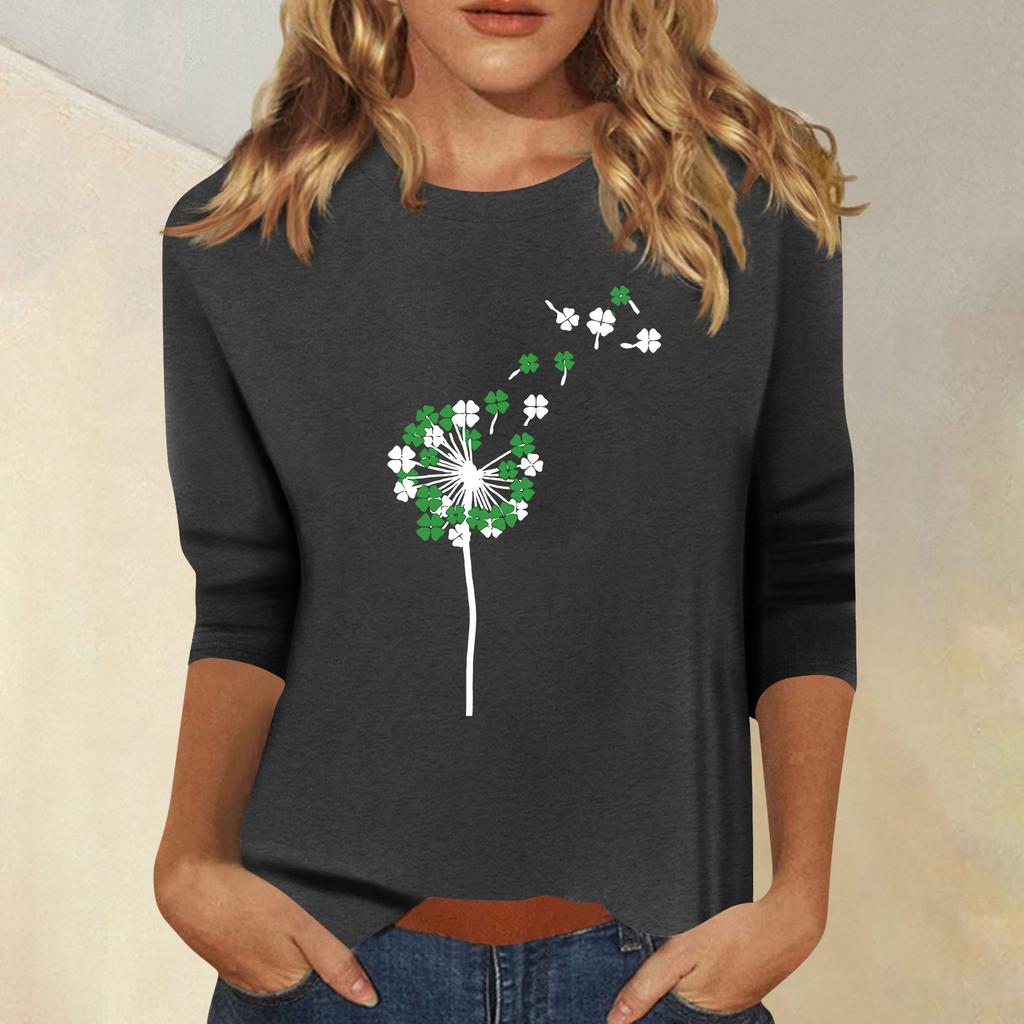 Women's Fashion Casual  Printed Seven Sleeve Round Neck Top