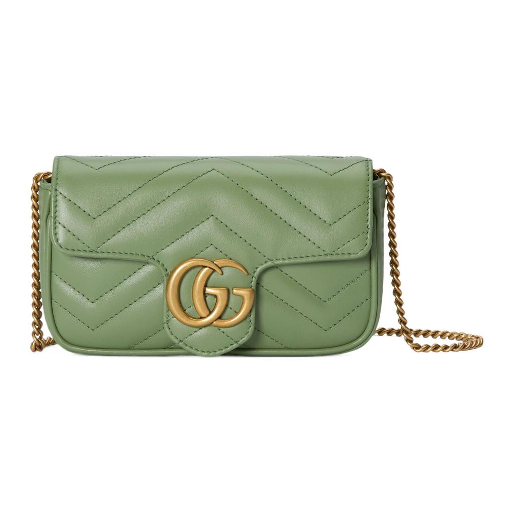 Gucci GG Marmont Chevron Quilted Mini Chain Bag, Sage Green Leather, Women's Crossbody Handbag for Daily Use 476433-DTDHT-3408