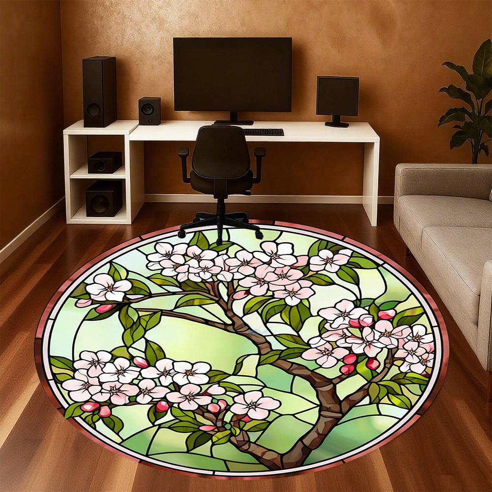 1pc Cherry Blossom Round Chair mat office Area Rug - Non-Slip, Floor Mat for Office, Bedroom, Ideal home decor gift c0112011