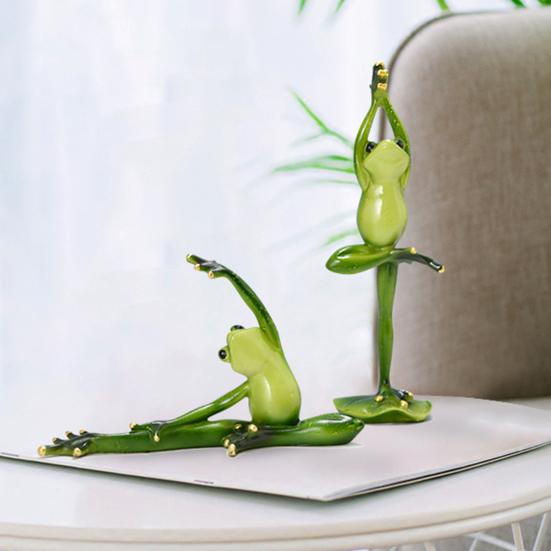 Статуэтка лягушки для йоги, мультяшная пара лягушек, смола, спортивная скульптура лягушки, украшение для дома, офиса, настольное украшение