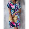 2025 Amazon cross-border summer new fashion temperament commuter short sleeve printed shirt button dress women's clothing