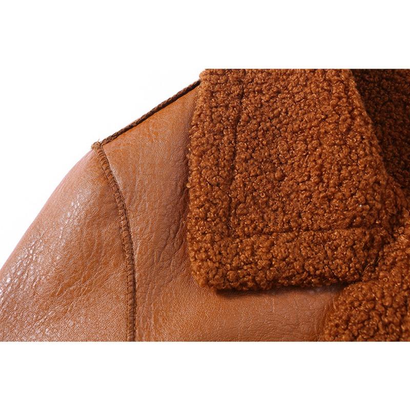 Зимняя бархатная утолщенная двусторонняя куртка из искусственной кожи средней длины с воротником для женщин