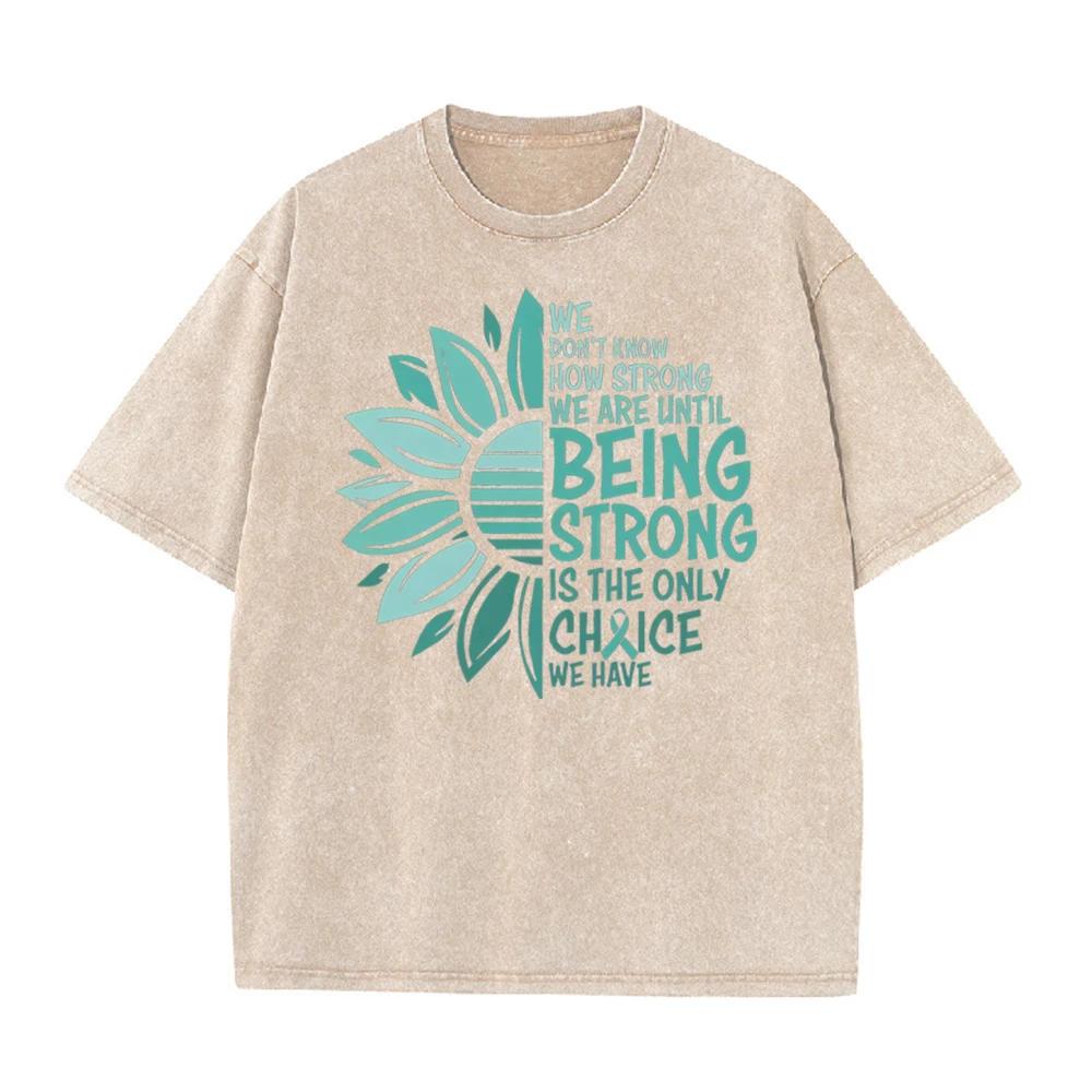 2026 Vintage Teal Sunflower Mental Health Slogan Graphic Black Acid Washed T Shirt Inspirational Strong Quote Oversized Unisex C