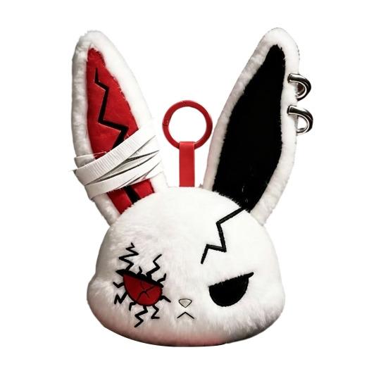 Plush Doll with Metal Hanging Loop, Dark Style Rabbit Pendant Plush Toy, Funny Expression Plush Doll, Stress Relief Collectible Toy